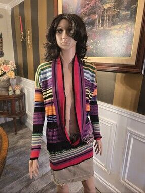 Desigual Multicolor Striped Open-Front Cardigan with Pink Accents